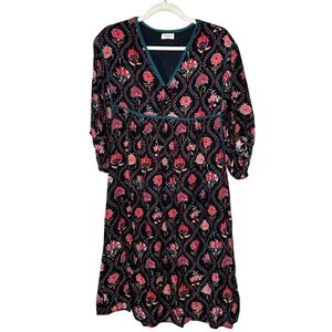 World Market Floral Midi Dress Black Red Pink S/M Viscose Blend‎ Bohemian